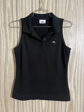 Lacoste Black Sleeveless Polo Tank with Green Crocodile Logo